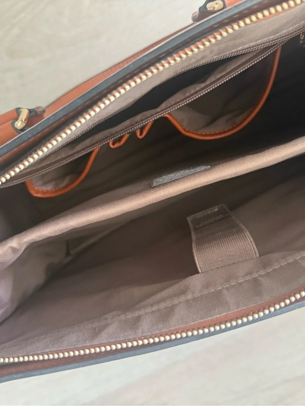 Leather Laptop Bag in Tan and Cream